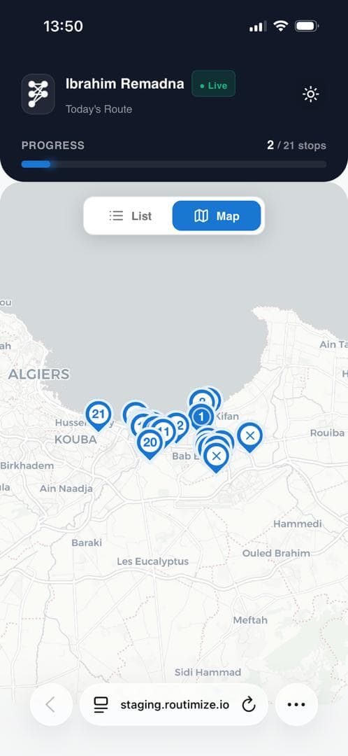 Driver app map view